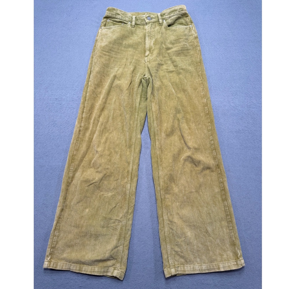 BDG Corduroy Pants Women's 27 Yellow Green High Rise Wide Leg Baggy Fit Trousers